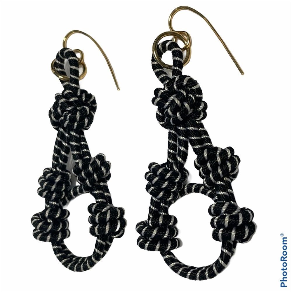 Nautical Rope Hook Dangle Earrings Knots Black